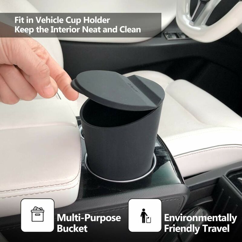 Small Car Trash Can With Lid - Car Cup Holder - Car Door Pocket Trash Can - Garbage Bin For Car, Home, Office - Black — image 3