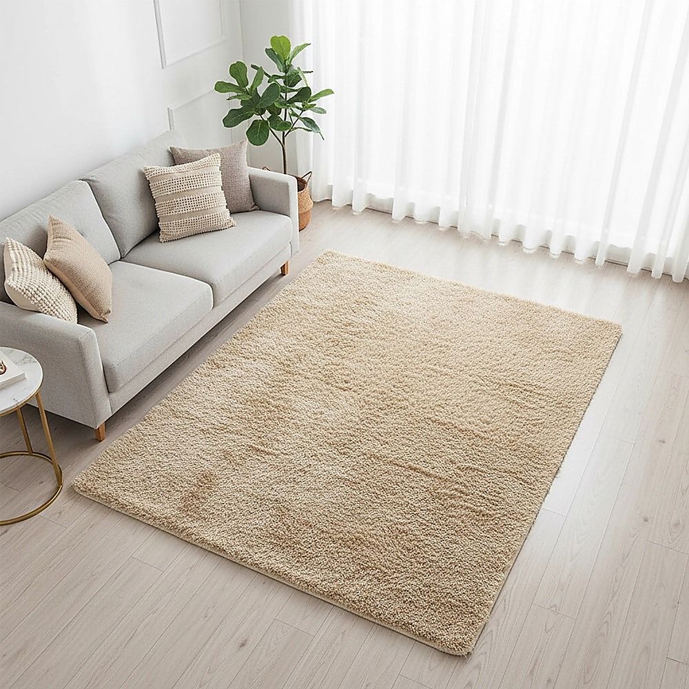 230 × 160cm Floor Rugs Large Shaggy Rug Area Carpet Bedroom Living Room Mat - Beige — image 2