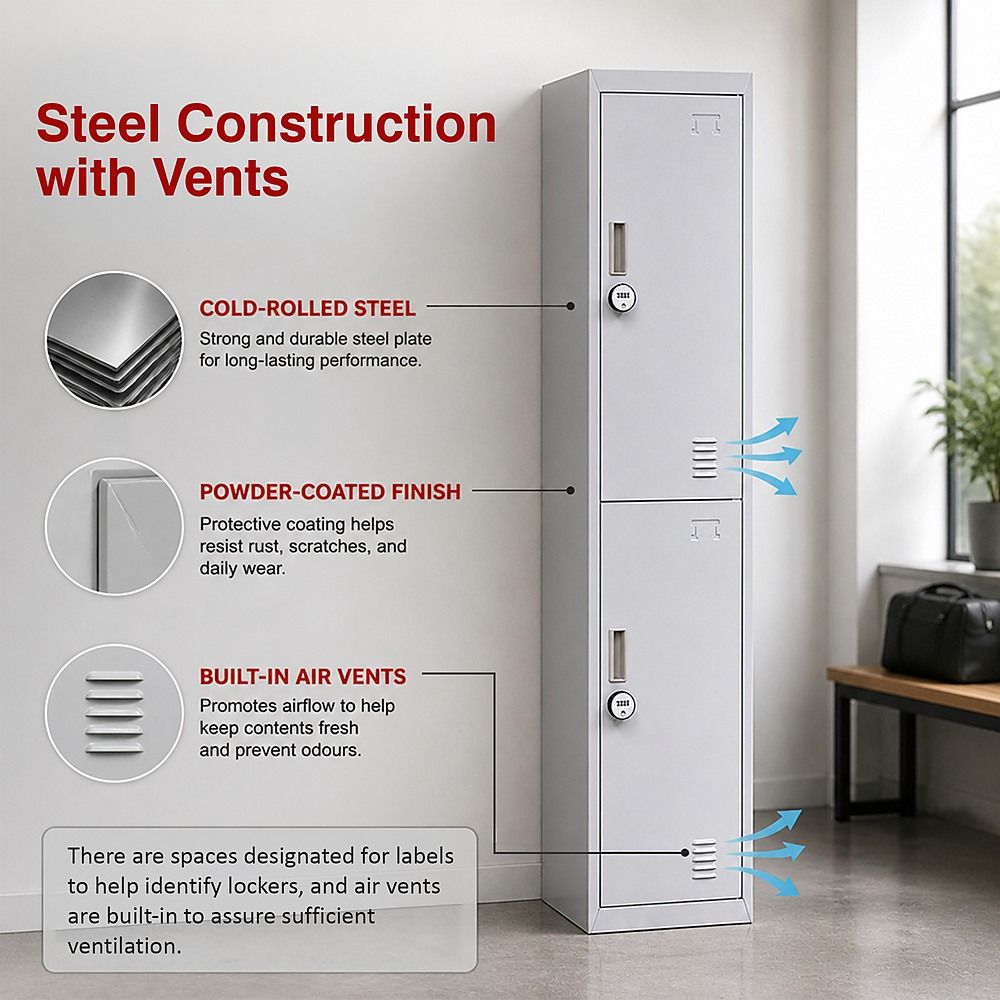 2-Door Vertical Locker for Office Gym Shed School Home Storage — image 7