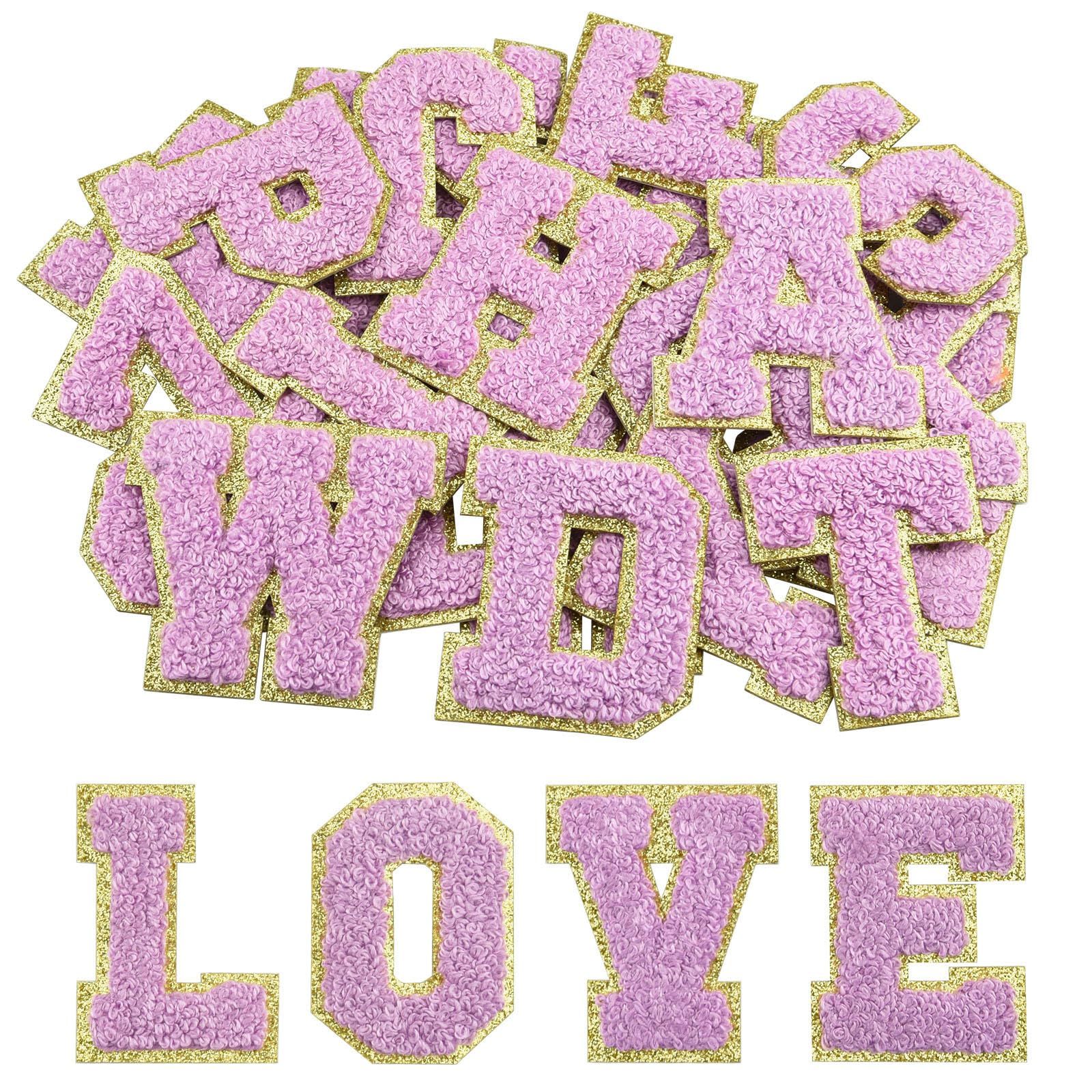 26Pcs Self Adhesive Chenille Letter Patches A-Z, Chenille Letters for Clothing, Fabric, Shoes, Bags (Purple)