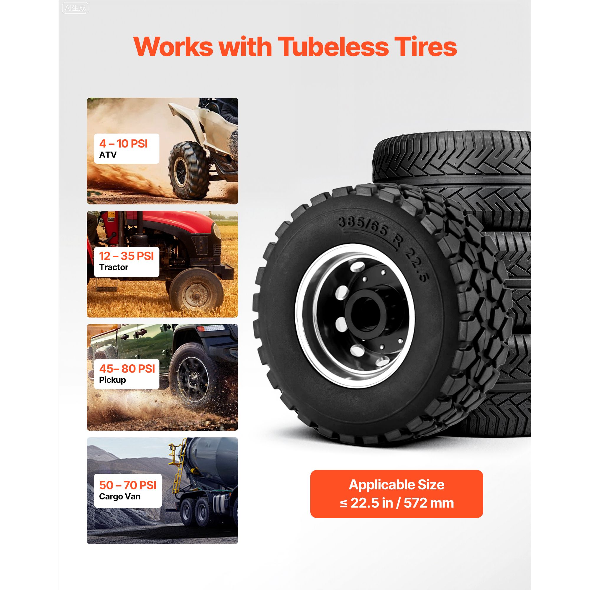 Air Tire Bead Seater, 5 Gal / 18.9 L, Heavy Duty Tire Bead Blaster Tool, 87-116 PSI Operating Pressure, Air Trigger Seating Inflator for Pickup, Truck, ATV โ image 3