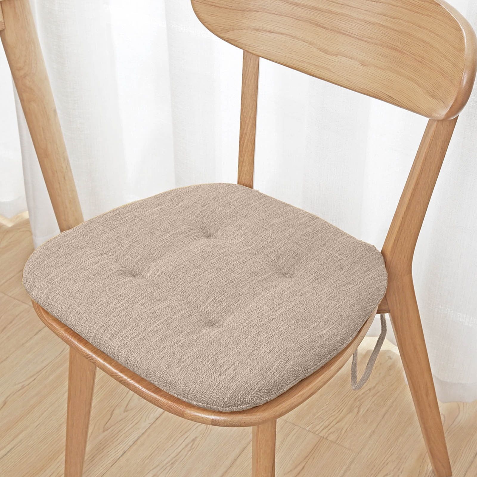 Beige D Shaped Dining Chair Cushion, Removable Washable Cover With Ties for Kitchen Patio Chairs, 17 × 16 in — image 3