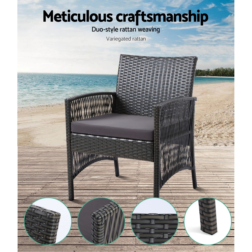 Gardeon 4PCS Outdoor Sofa Set Wicker Harp Chair Table Garden Furniture Grey โ image 3