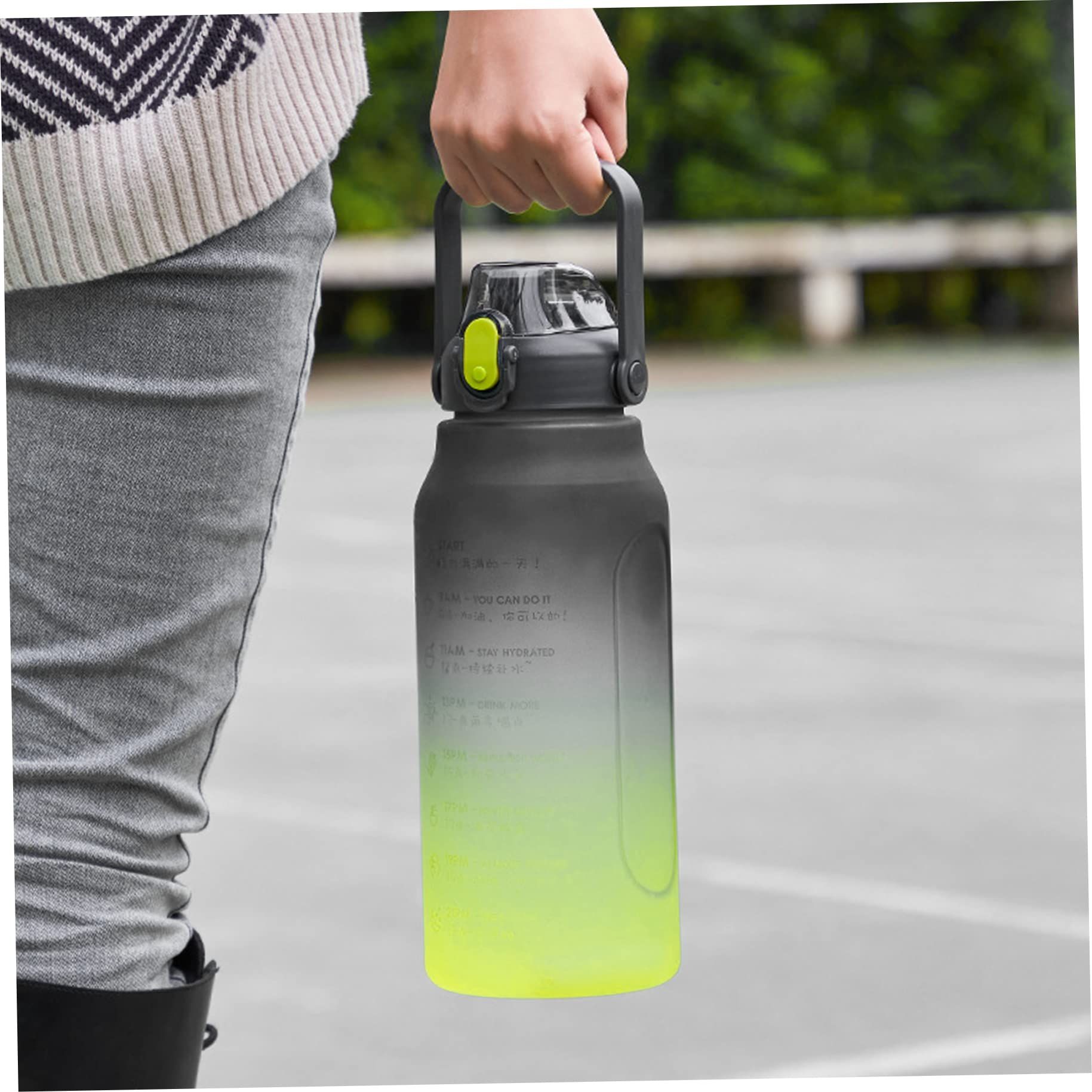 Water Bottle, Bpa Free Sports Drink Bottle with Time Marking & Lock Cover, Leakproof Plastic Water Bottle (Yellow Black, 2L) โ image 3