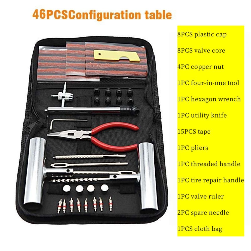 Tire Repair Kit 46Pcs Tire Patch Kit with Connectors Diaper Repair Tools Tyres and Connectors Patch Kit for Car Motorcycle Truck Tractor Trailer — image 2