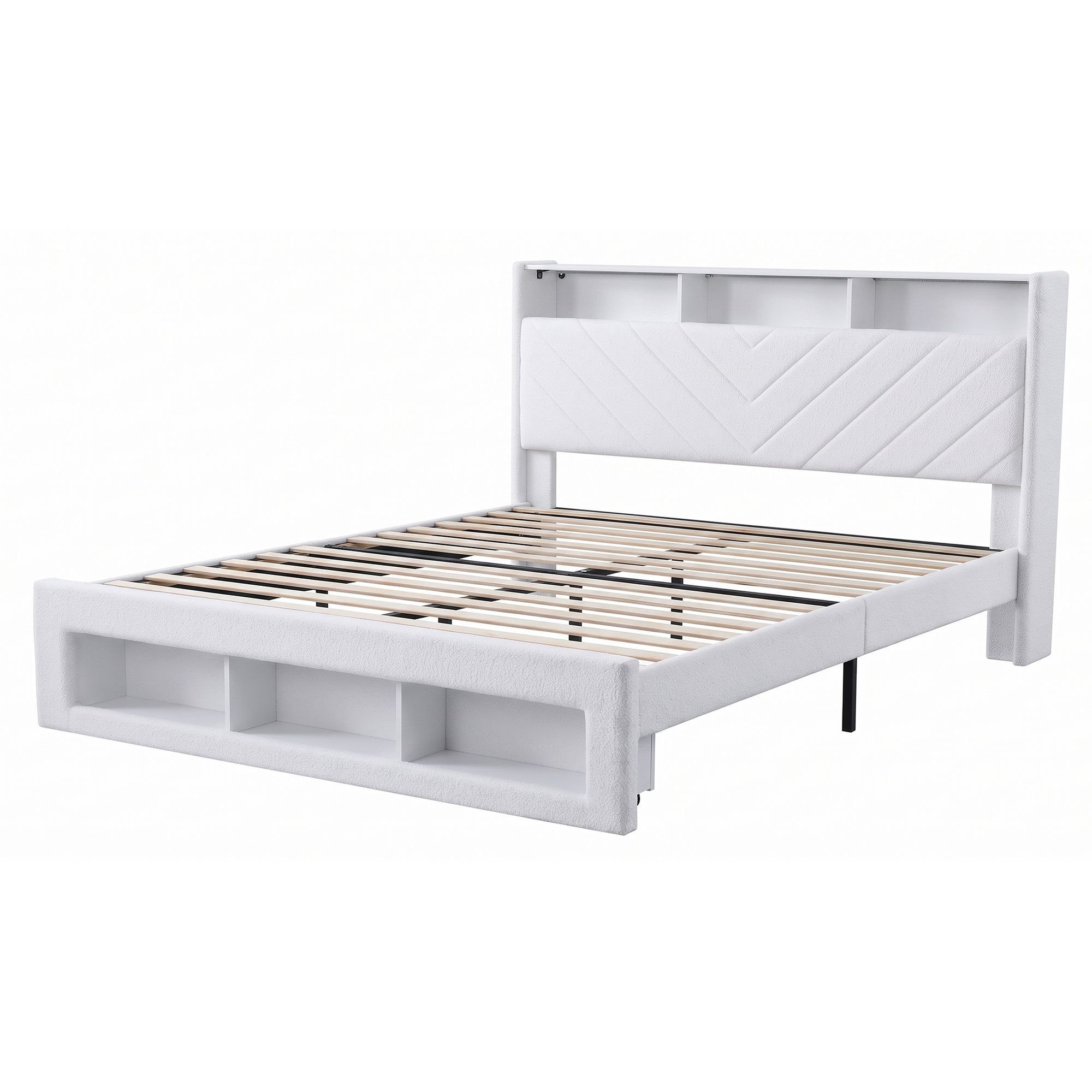 Artiss King Bed Frame with Storage, Charging Station & LED, White — image 2