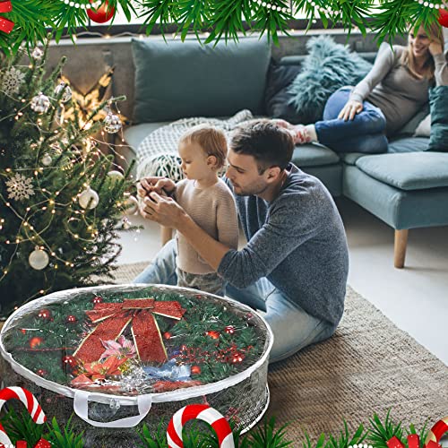 2 Pieces Clear Christmas Wreath Storage Bags with Handles for Artificial Wreaths and Decorations, Protective Seasonal, 60 cm, White โ image 6