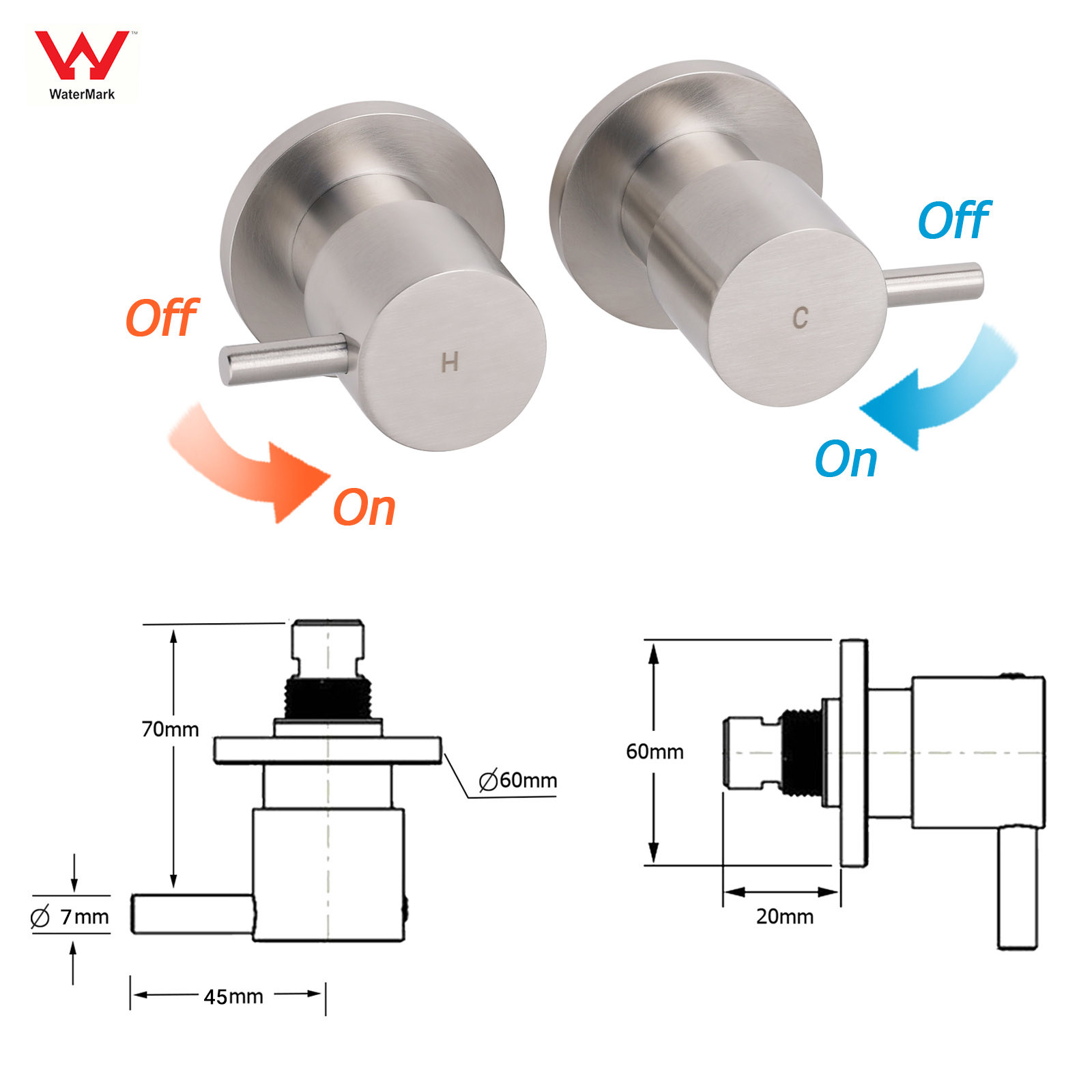 Brushed Nickel Wall Mounted 1/4 Turn Twin Shower Taps Set Hot Cold Water Valve โ image 2
