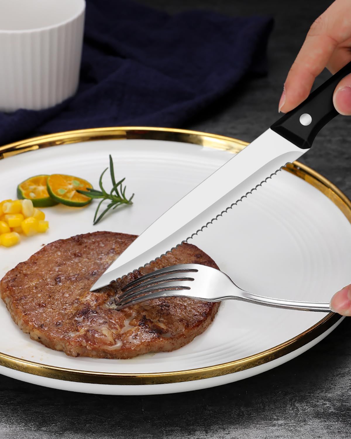 6pc Silverware Set with Steak Knives, Heavy Duty Stainless Steel Flatware Set, Food-Grade Tableware Cutlery Set, Utensil Sets — image 2
