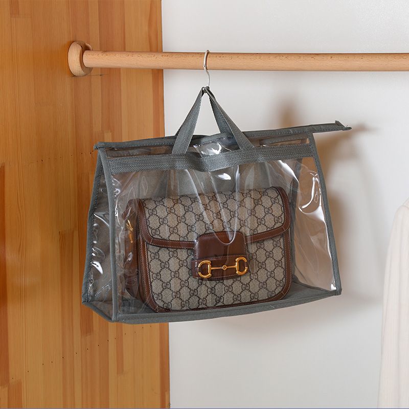 Handbag Dust Bags, Clear Purse Storage Organizer PVC Dustproof Handbag Cover Transparent Purse Protector, Gray — image 3