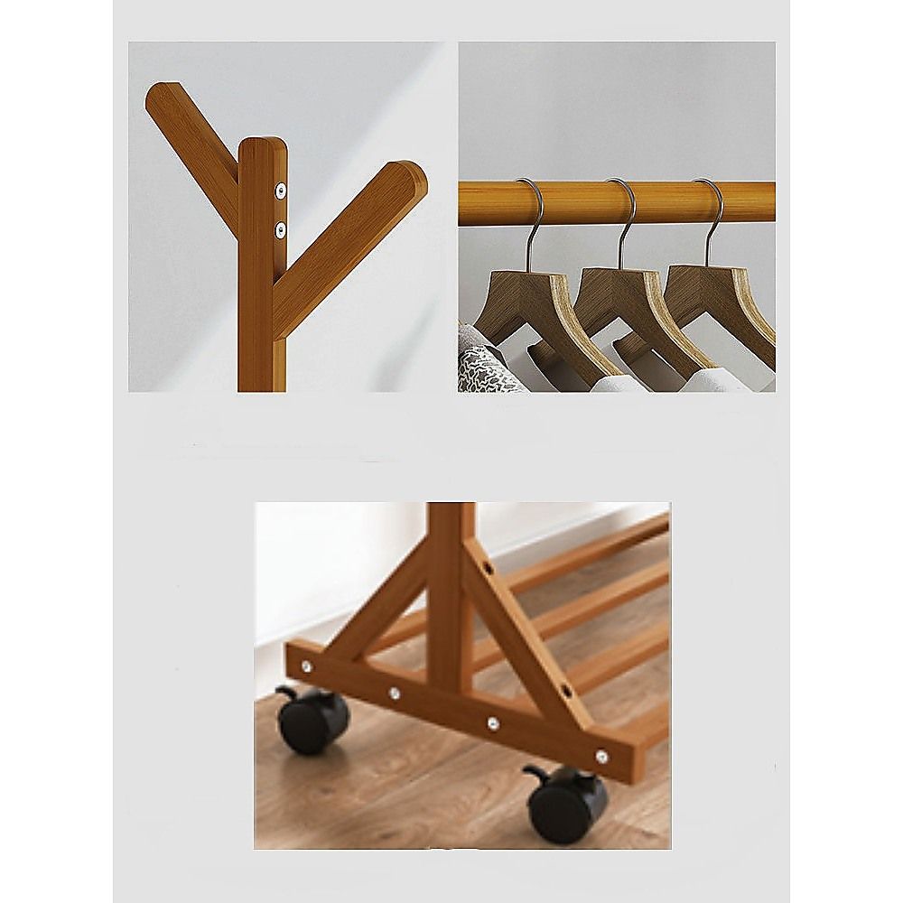 Portable Clothes Rack Coat Garment Stand Bamboo Rail Hanger Airer Closet โ image 6