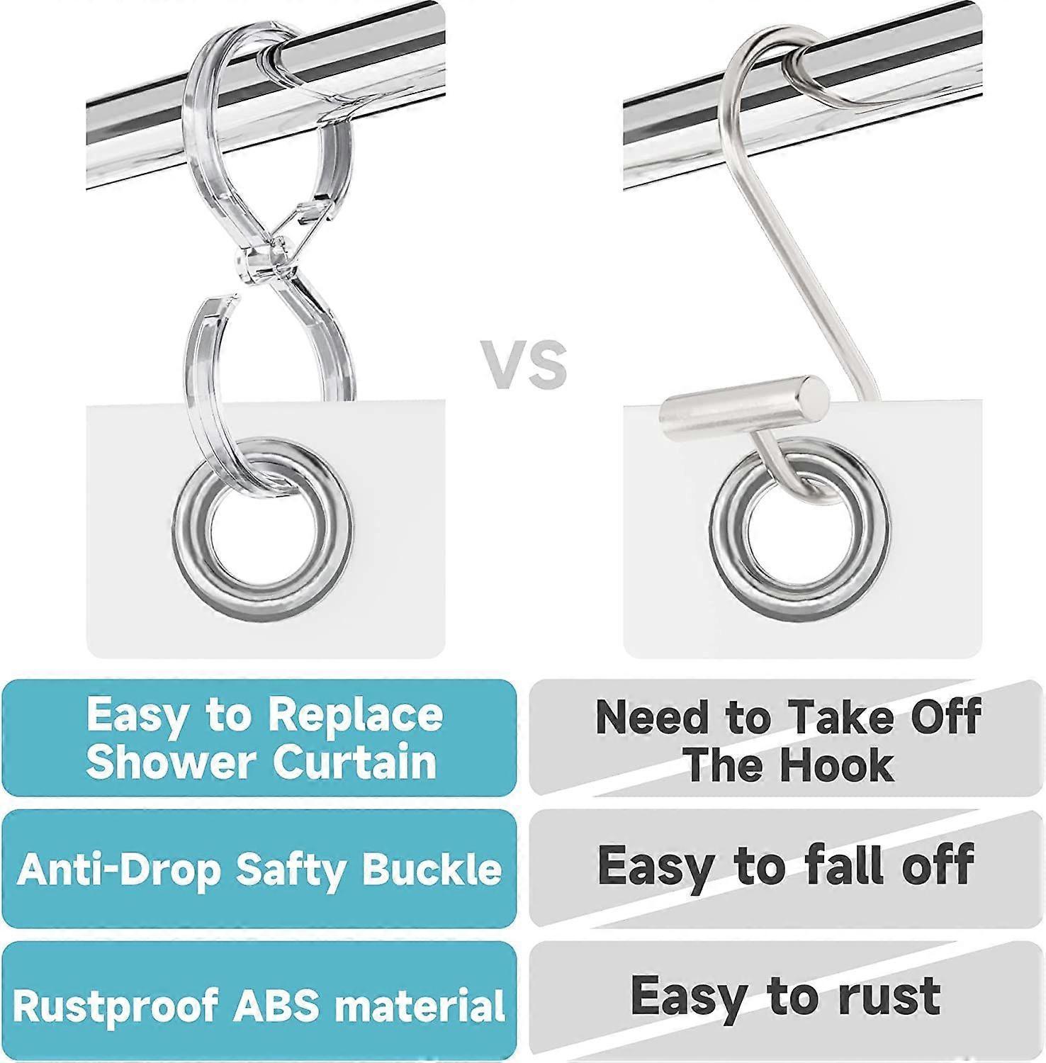 12pcs Plastic Shower Curtain Hooks Rings Rust-Proof S Hooks for Curtains & Clothes โ image 4