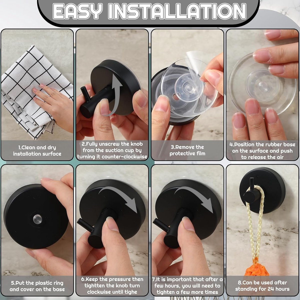 4 pieces - 6*6*5.5 cm - Suction cup hooks - Hooks with vacuum suction cup - towel hooks without drilling - waterproof - suction cup hook for shower, bathroom — image 4