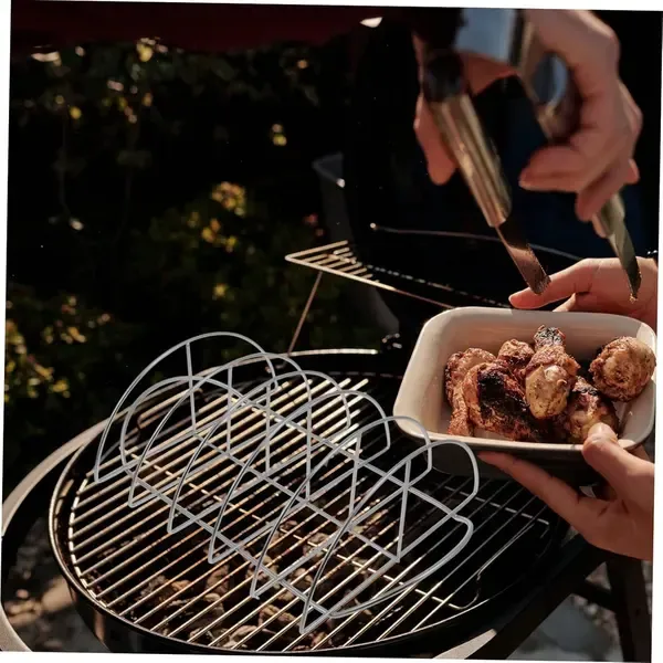 Stainless Steel BBQ Rib Rack, Non-Stick Holder for up to 5 Racks of Ribs, Outdoor Grilling, Camping and Oven Cooking, 38 cm — image 2
