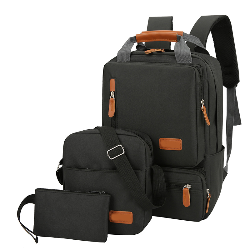 3-Piece Black Travel Backpack Set - Stylish Multi-Functional Backpack, Shoulder Bag & Pouch for Men & Women
