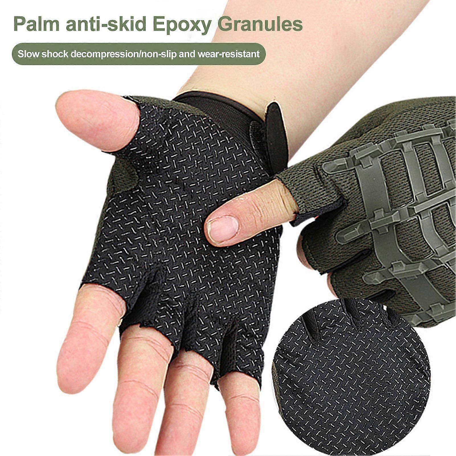 1 Pair Half Finger Fitness Gloves with Wrist Support, Non-Slip Breathable Gym Gloves for Weightlifting Strength Training Workout Sports Army Green โ image 4