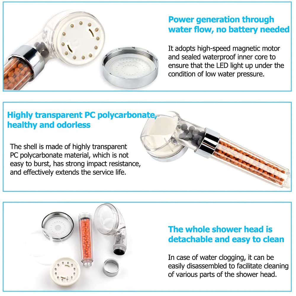 LED Shower Head Color Changing, Handheld Shower Head High Pressure Water Saving Spray Showerhead Light Up Detachable Ionic — image 4