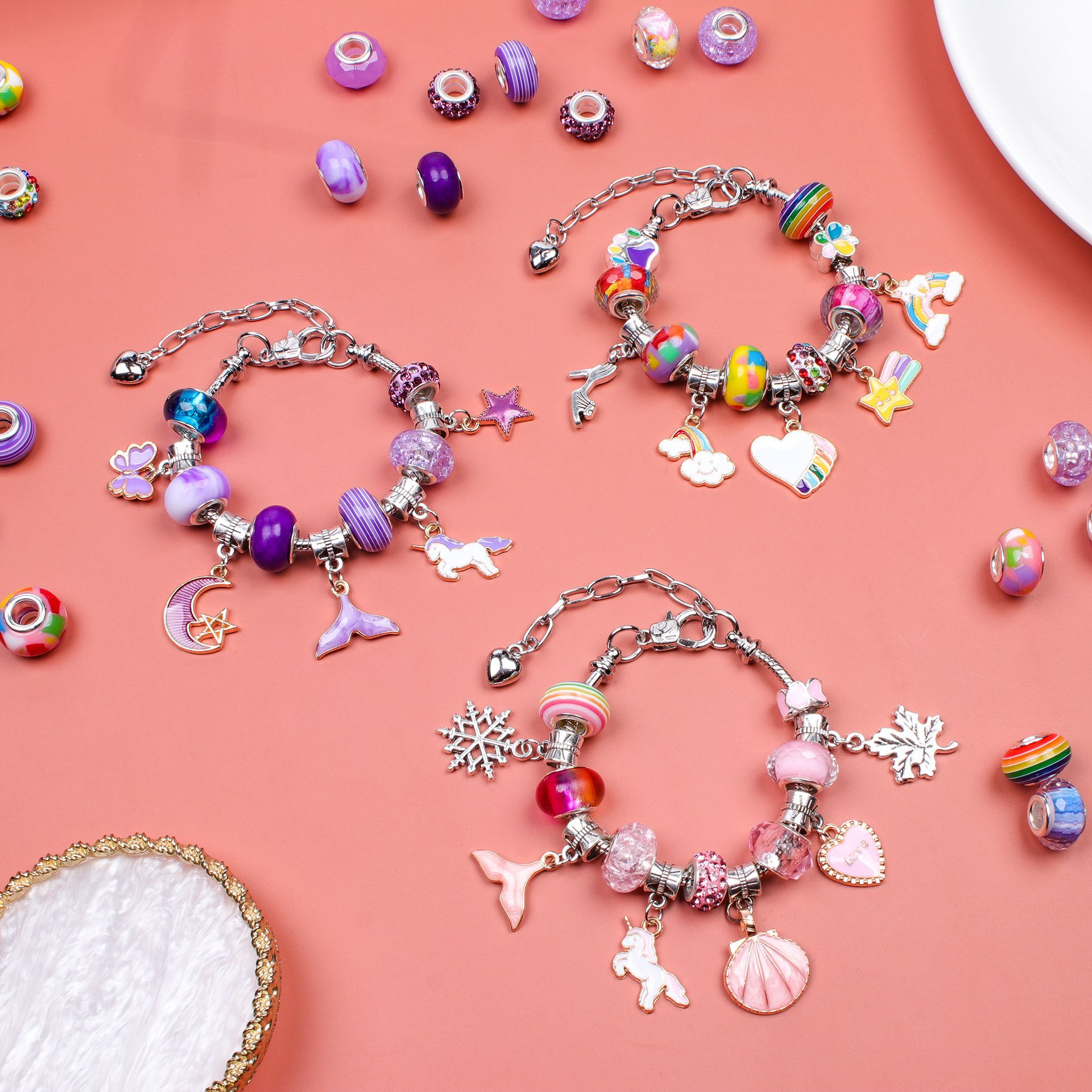 Unicorn DIY Beaded Bracelet Kit for Kids - Colorful Crystal Beads and Charms Jewelry Set with Gift Box โ image 3