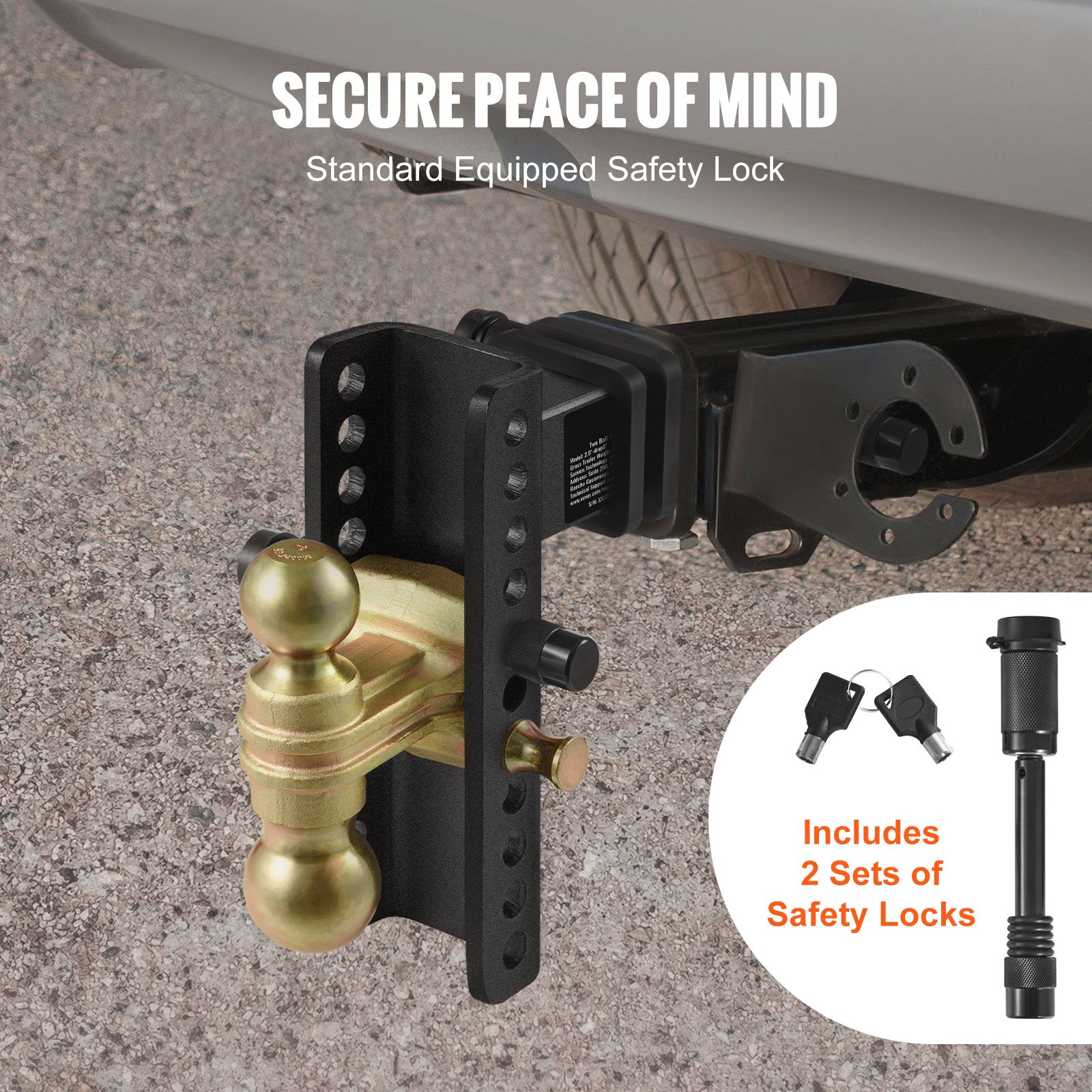 Adjustable Trailer Hitch, 203.2 mm Drop & 165.1 mm Rise Hitch Ball Mount with 63.5 mm Receiver, Solid Tube, 6577 kg GTW, 50.8 mm & 58.7 mm 45# Steel Tow Balls โ image 5
