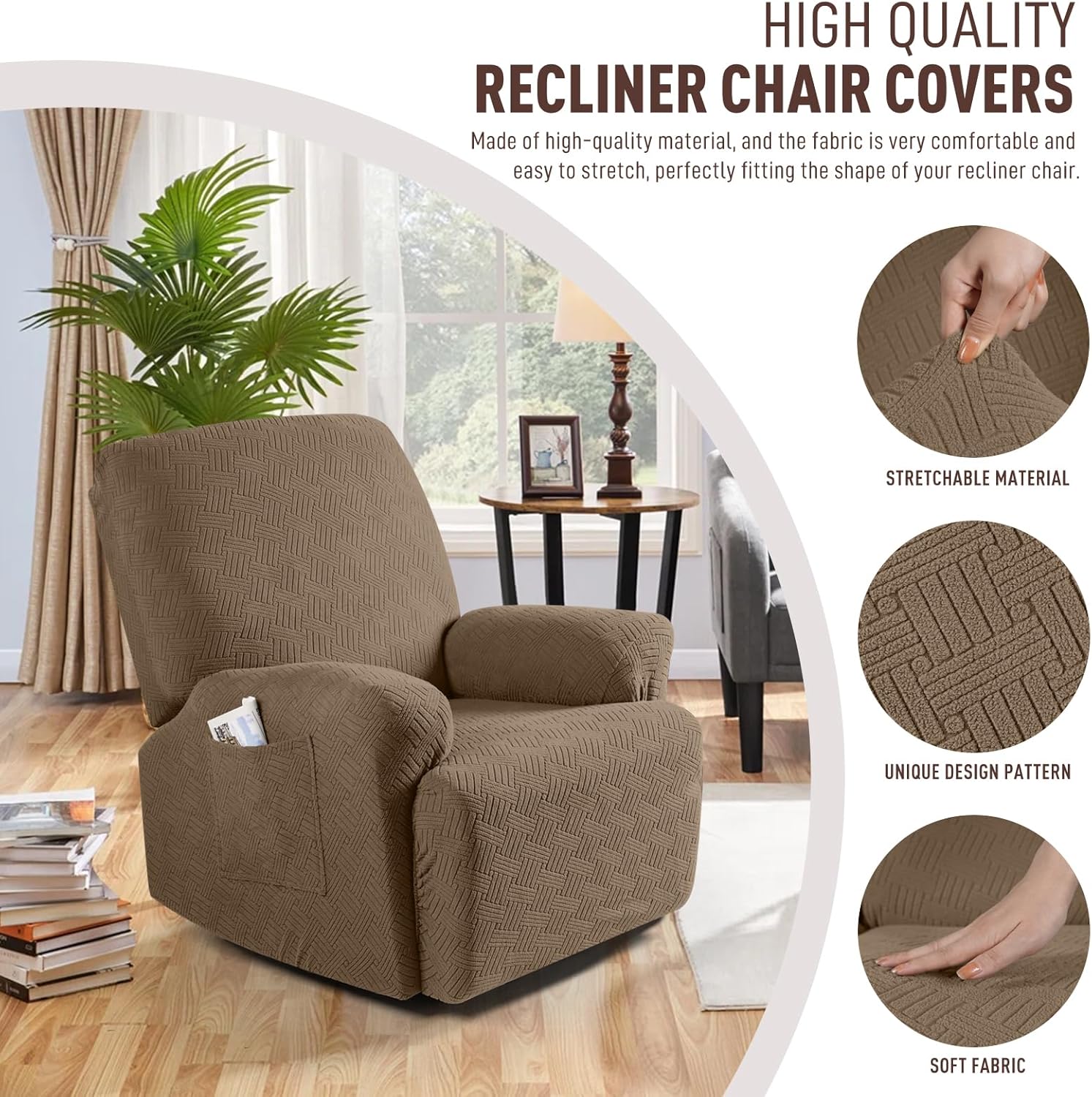 Recliner Covers, Stretch Reclining Chair Covers, Recliner Sofa Slipcovers Stripe Jacquard Recliner Couch Covers Furniture Protector Covers for Pet Kid (1 — image 2