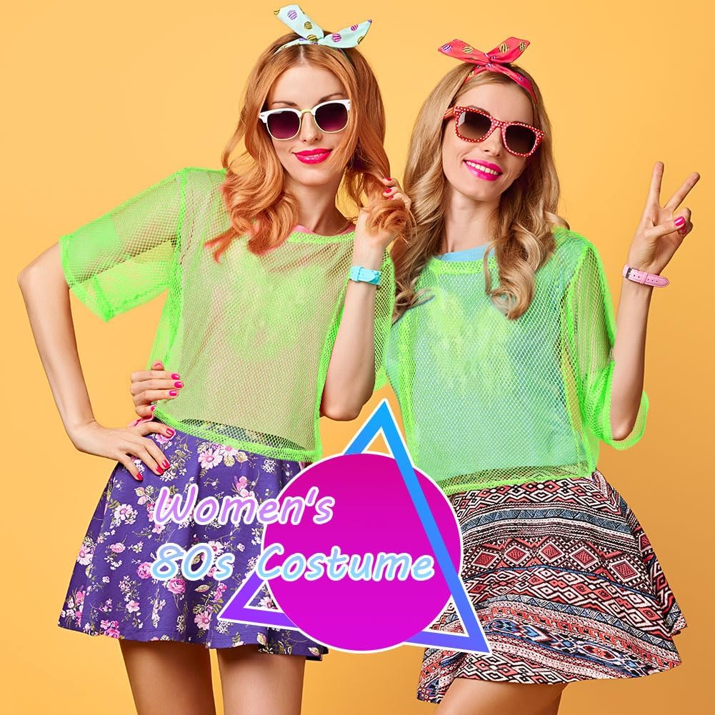 80s Neon Party Clothes Costume Accessories Set, 1980s Retro Theme Party Decoration Outfit for Women Girls B 1PCS — image 5