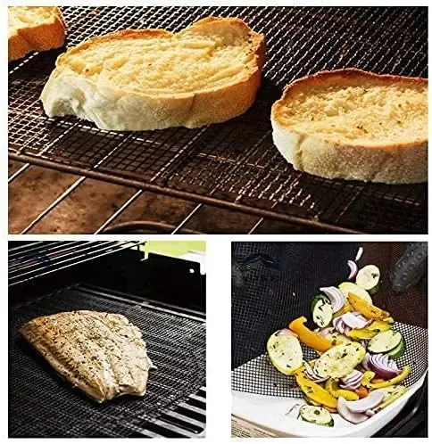 5 Pack Grill Mesh Mats, Reusable Cuttable Non-Stick PTFE Coated Fiberglass for BBQ, Camping and Picnic, Black 40 x 33 cm — image 4