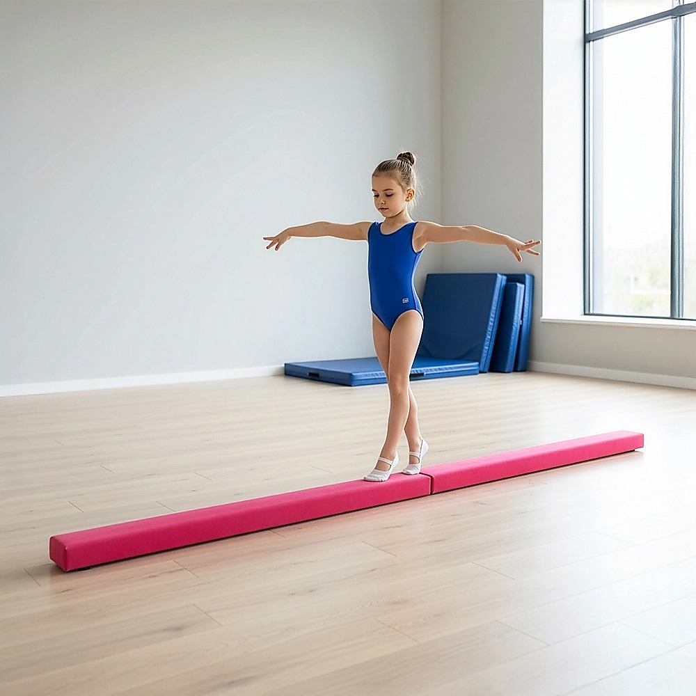 2.4m (8FT) Gymnastics Folding Balance Beam Pink Synthetic Suede — image 5