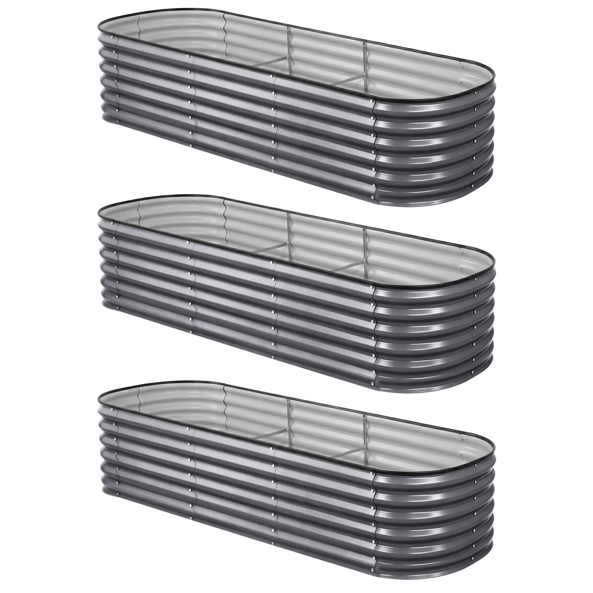 Green Fingers 3 Pcs Raised Garden Bed Kit Oval Galvanized Steel Planter Boxes 240x80x56cm, Heavy Duty Metal Elevated Garden Bed for Vegetables Flowers Herbs — image 6