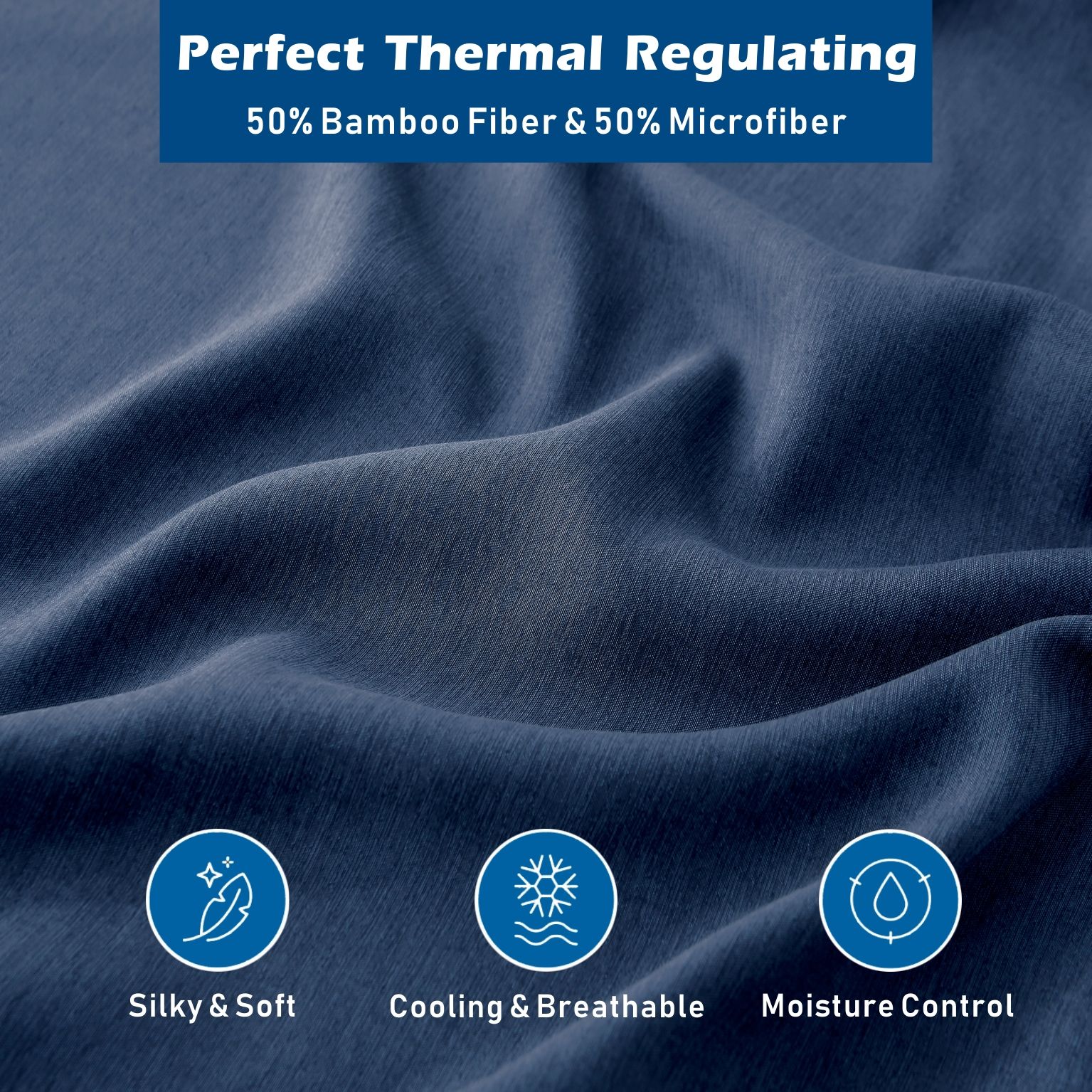 3 Piece Hotel Bamboo Cooling Sheet Set -Ultra Soft 2000TC Breathable Bed Sheets Set with 37 Centimetre Deep Pocket-Cooling Sheets for Hot Sleepers(Navy,King — image 2