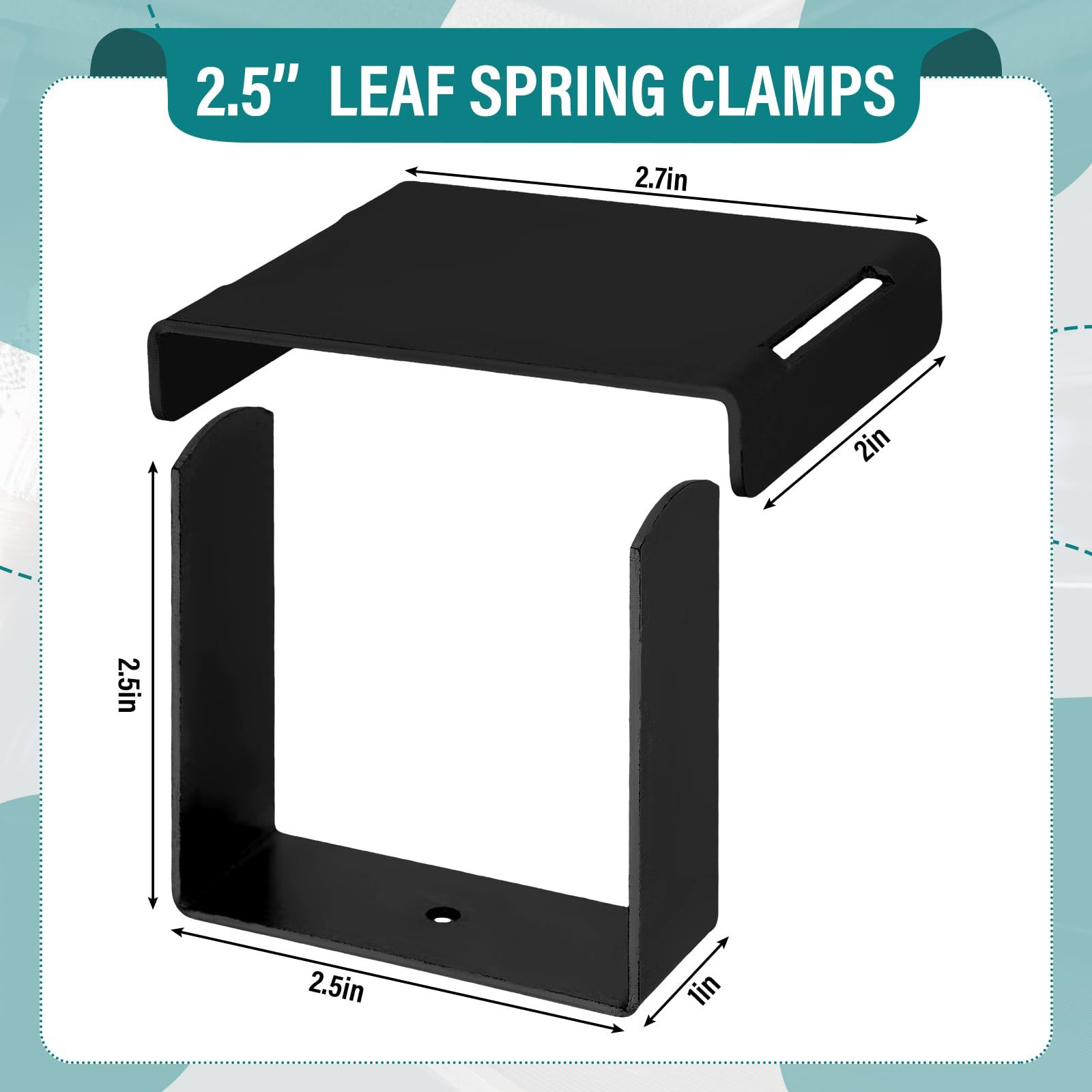 4 Pcs Leaf Spring Clamp Kit Leaf Springs up to 2.5” Wide Lock Spring Together for Vehicles Stabilizing, Repair Clip with Cap Wide Axle Rebound Clamp(Black) — image 3