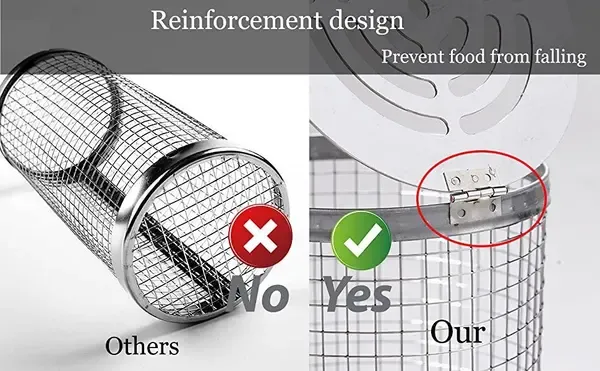 2 Pack Stainless Steel Rolling Grill Baskets with Hooks and Forks for Vegetables, Seafood, Camping and Home BBQ, Silver, 31 cm and 21 cm — image 4