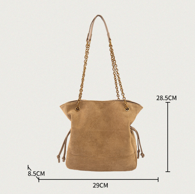 Brown Chic Suede Hobo Bag for Women - Versatile Tote with Drawstring, Large Capacity Commuter Bucket Bag โ image 2