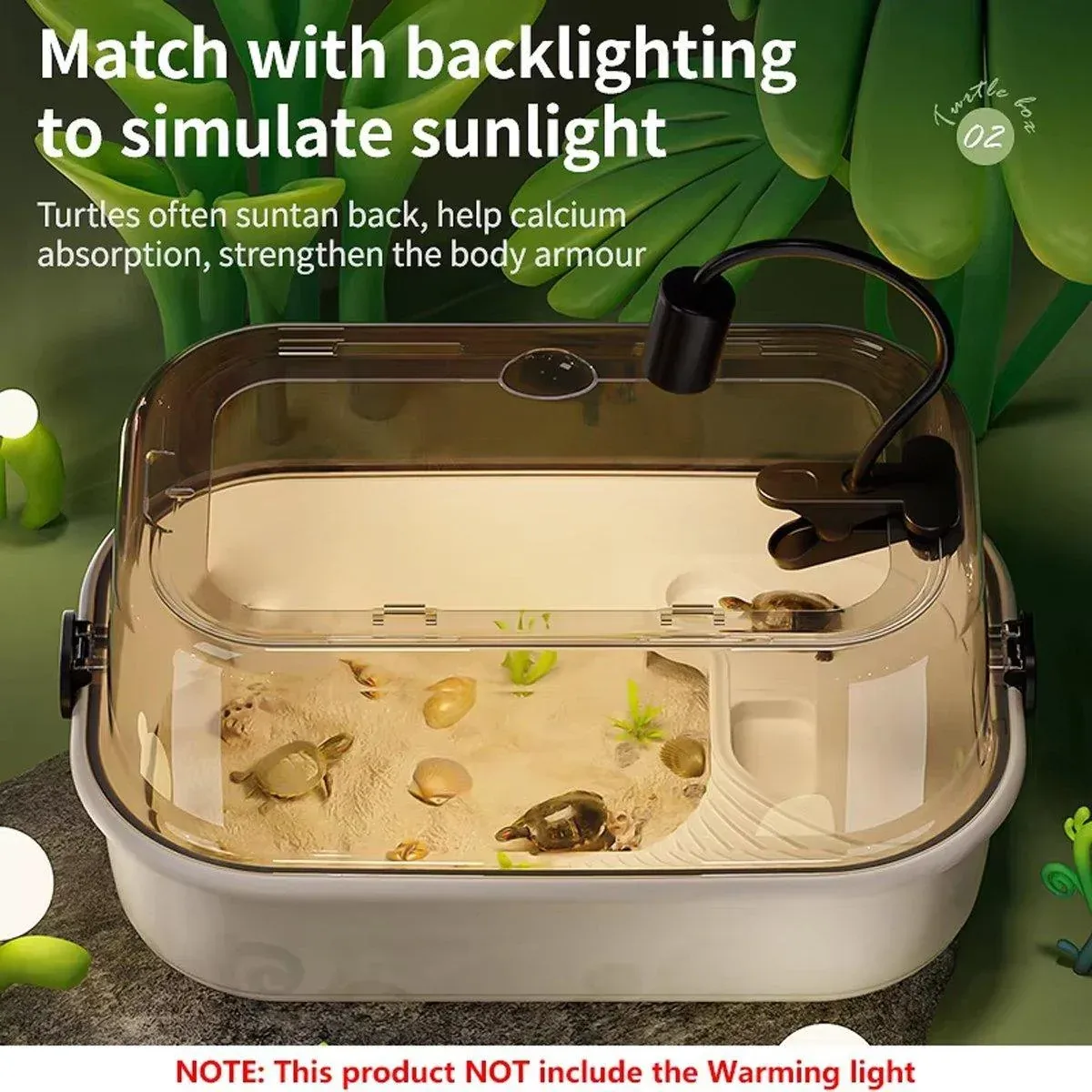 Turtle Tank Home Reptile Habitat Turtle Feeding Box Aquarium Portable Container - White — image 6