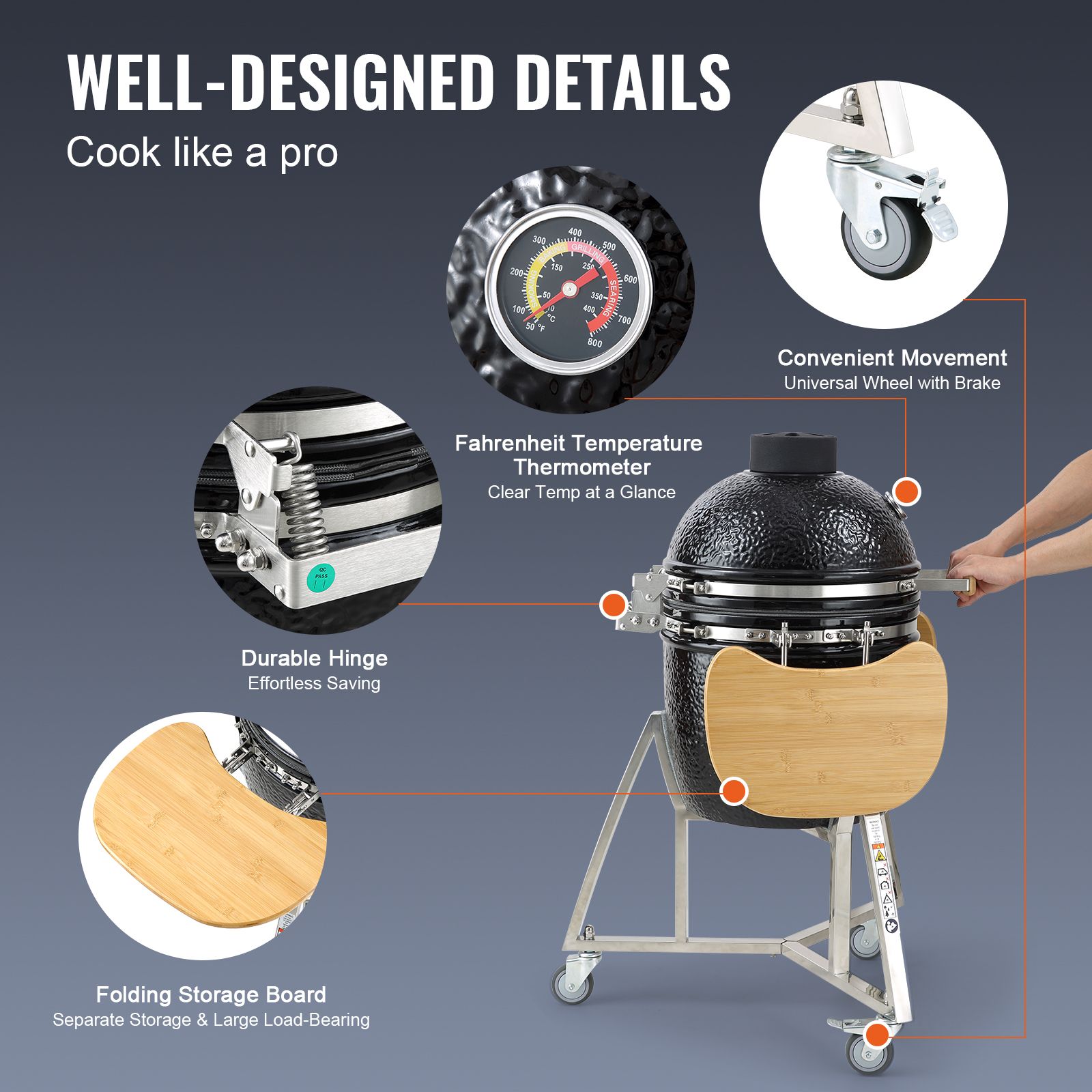 Portable Charcoal Grill, Propane Gas Grills with Cover and Cart, Heavy Duty Stainless Steel BBQ Grill, Mini Smoker for Outdoor Cooking, Barbecue Camping — image 6