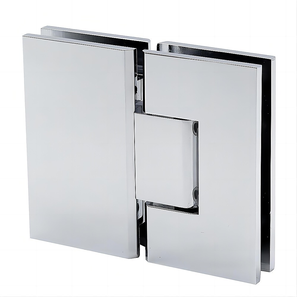 110cm Wall-to-Wall Frameless Shower Screen – Chrome Wall Channel with Brass Hinges & Round Knob Handle — image 6