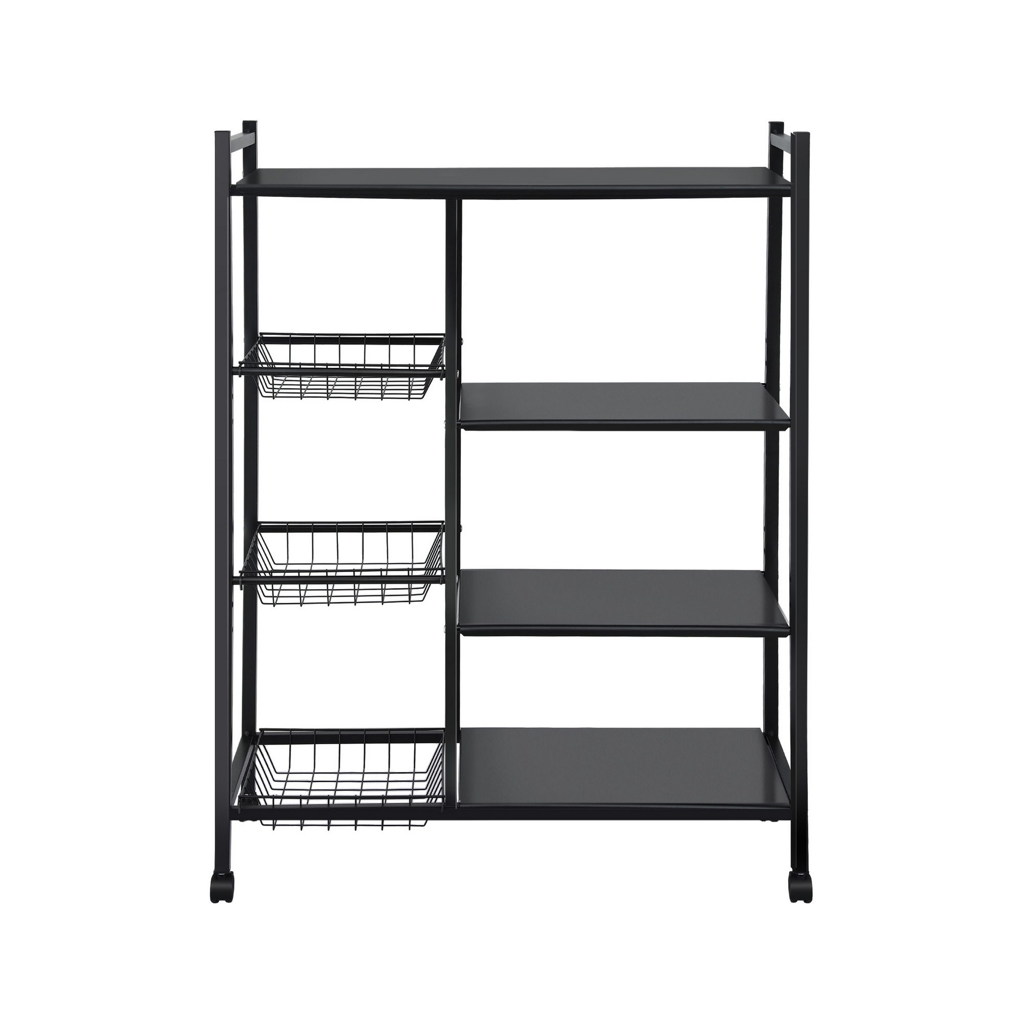 Artiss 4-Tier Kitchen Rack Microwave Bakers Storage Shelf with 3 Baskets Wheels — image 4