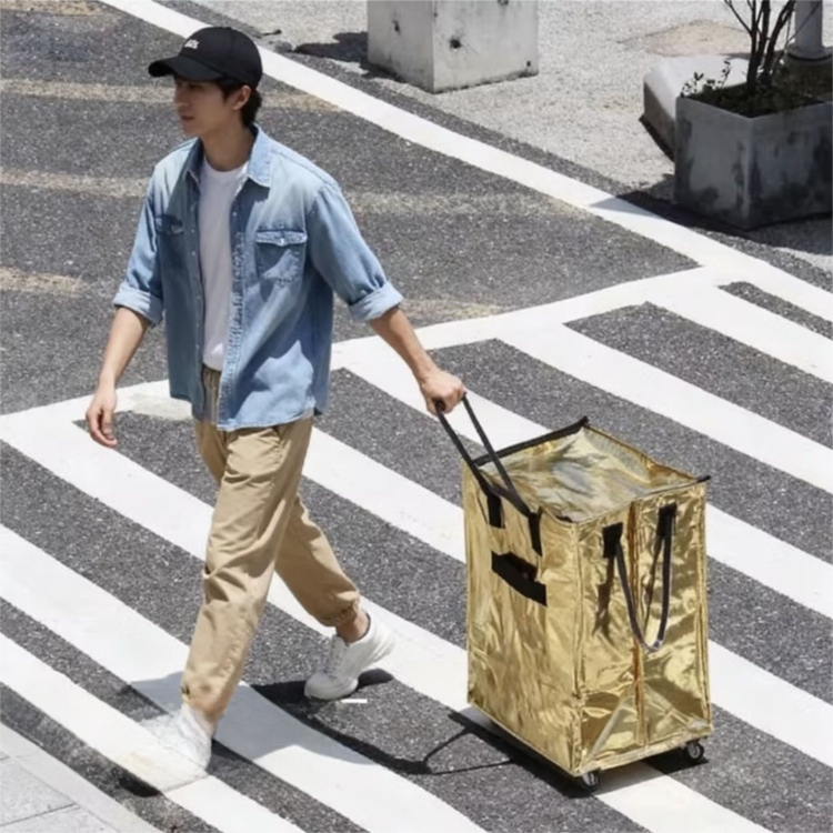 Gold Portable Folding Shopping Trolley Bag(50x40x30CM) - Durable Woven Fabric, Reusable Grocery Bag with Wheels for Effortless Travel — image 5