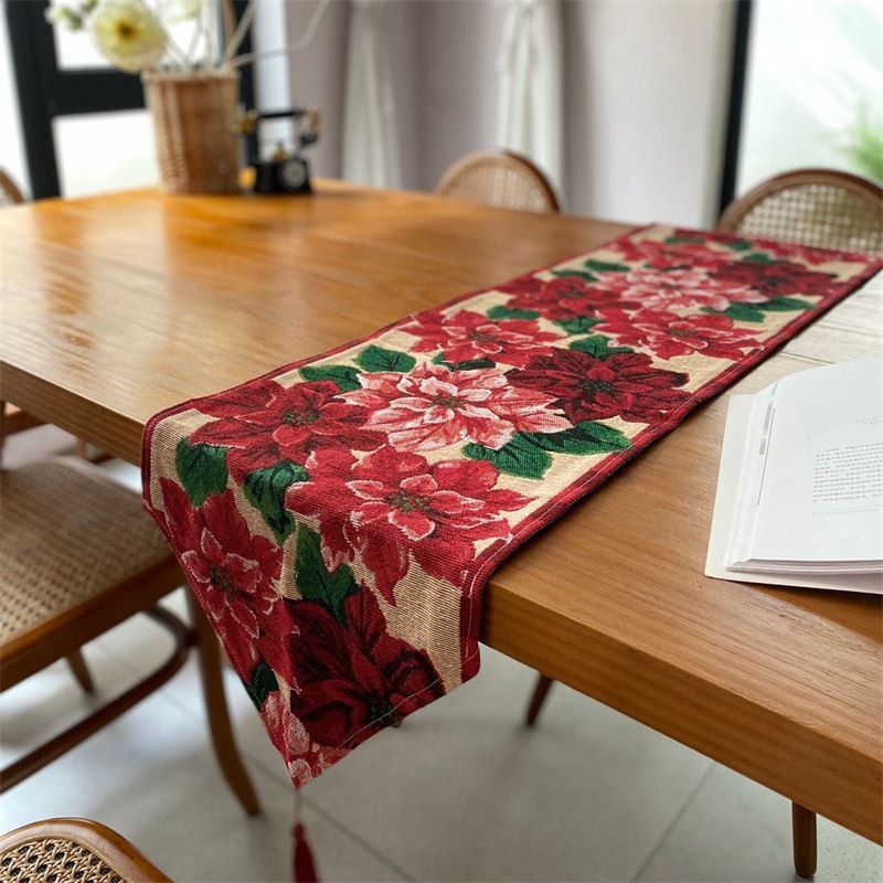 Holiday Decorative Table Runner, Long Xmas Dining Centerpiece, Indoor Cabinet Ornament, 33*300cm, Pattern 08