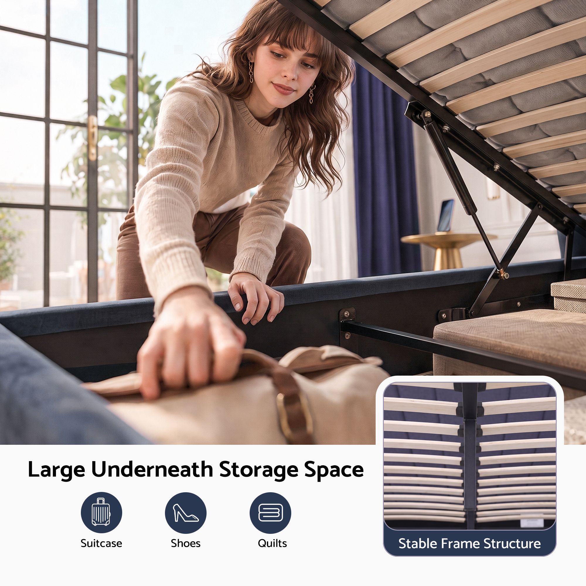 Artiss Queen Bed Frame with Lift Up Storage and USB Ports Grey โ image 4
