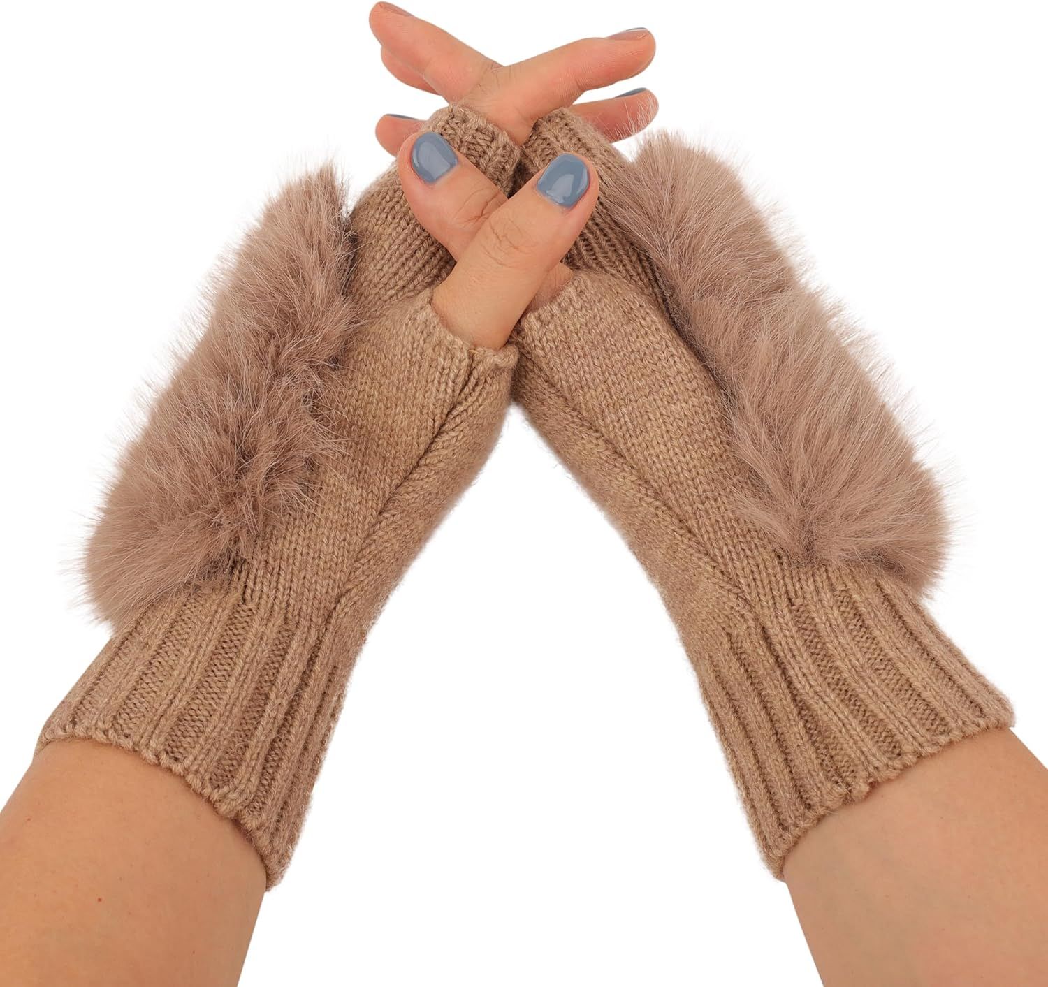 Women Wool Knit ingerless Gloves urry Mittens Wrist Warmers โ image 3