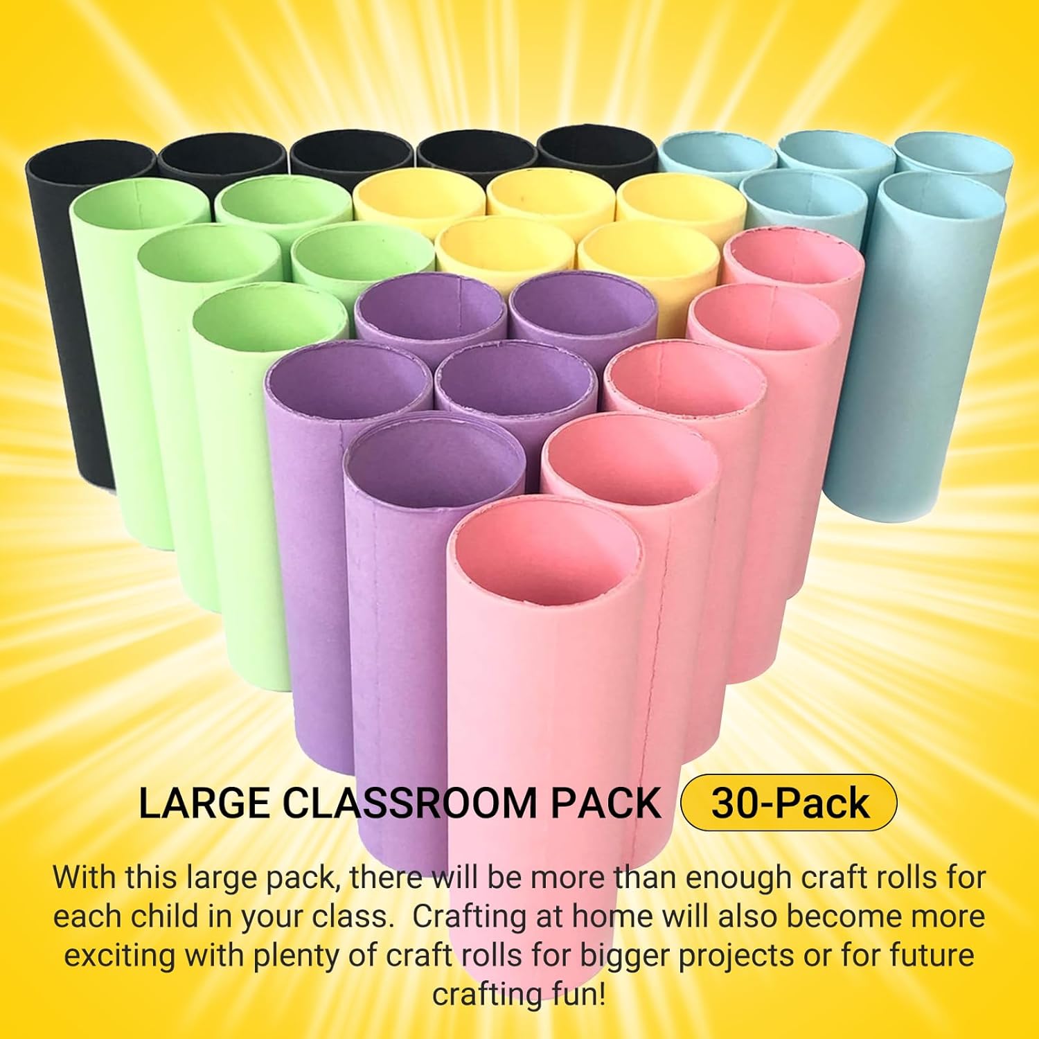 30-Pack Thick Craft Rolls, Multicolored Round Cardboard Tubes for Crafts, 4.5 x 1.5 inches Cardboard Craft Rolls in 6 Colors, Large Classroom Pack Paper Tube — image 5