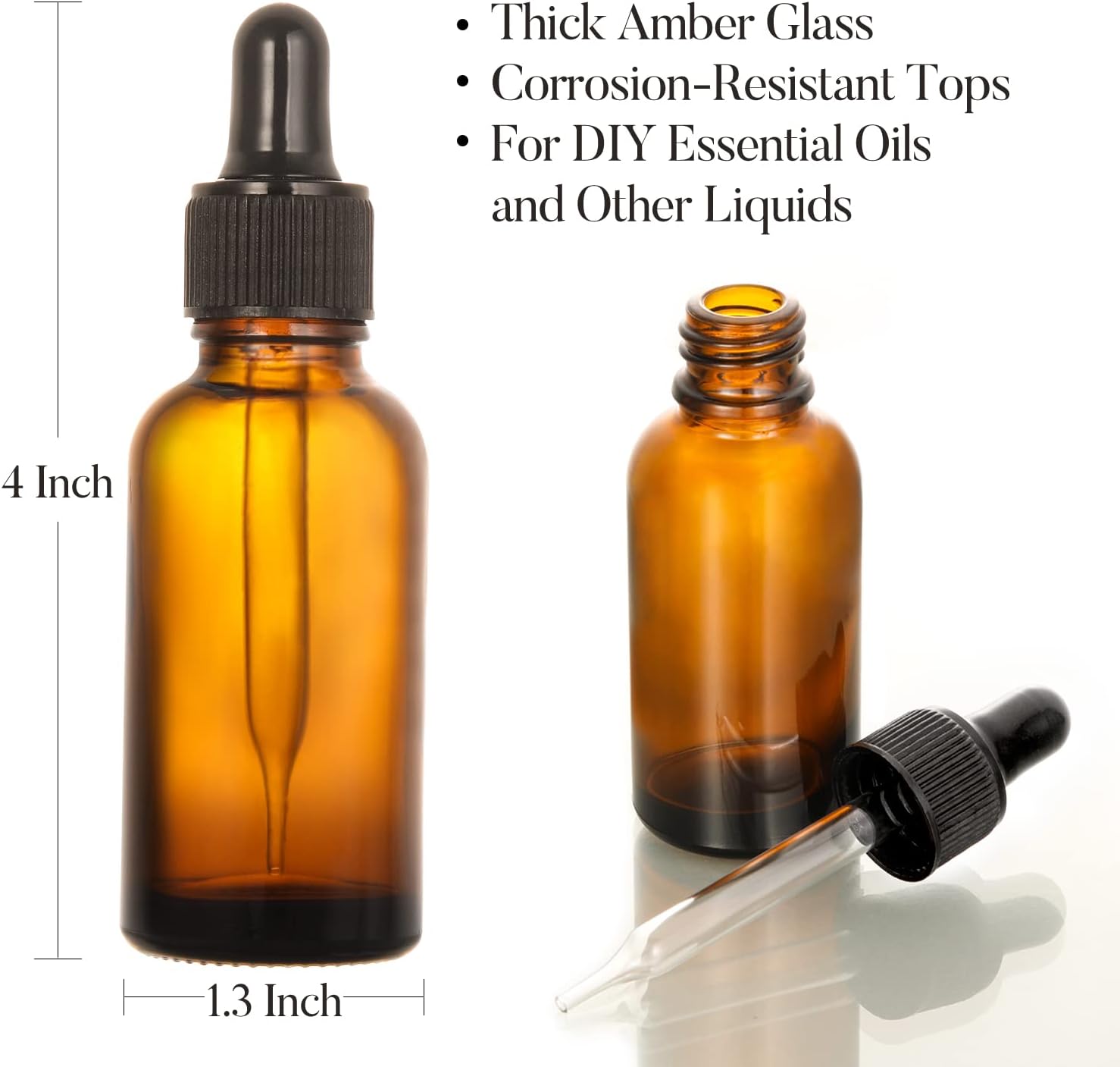4 Pack, 1 oz Thick Dark Amber Glass Dropper Bottles with 1 Funnels & 4 Labels - 30ml Tincture Bottles with Eye Dropper - Leakproof Essential Oils Bottle โ image 4