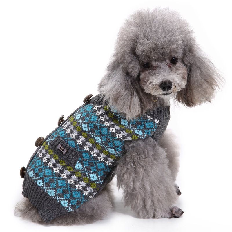 Dog Sweater Acrylic Knit Christmas Blue Cardigan Button M Size: M; Neck (cm): 28-32; Bust (cm): 38-44; Back length (cm): 26-30; Recommended pet weight (kg)