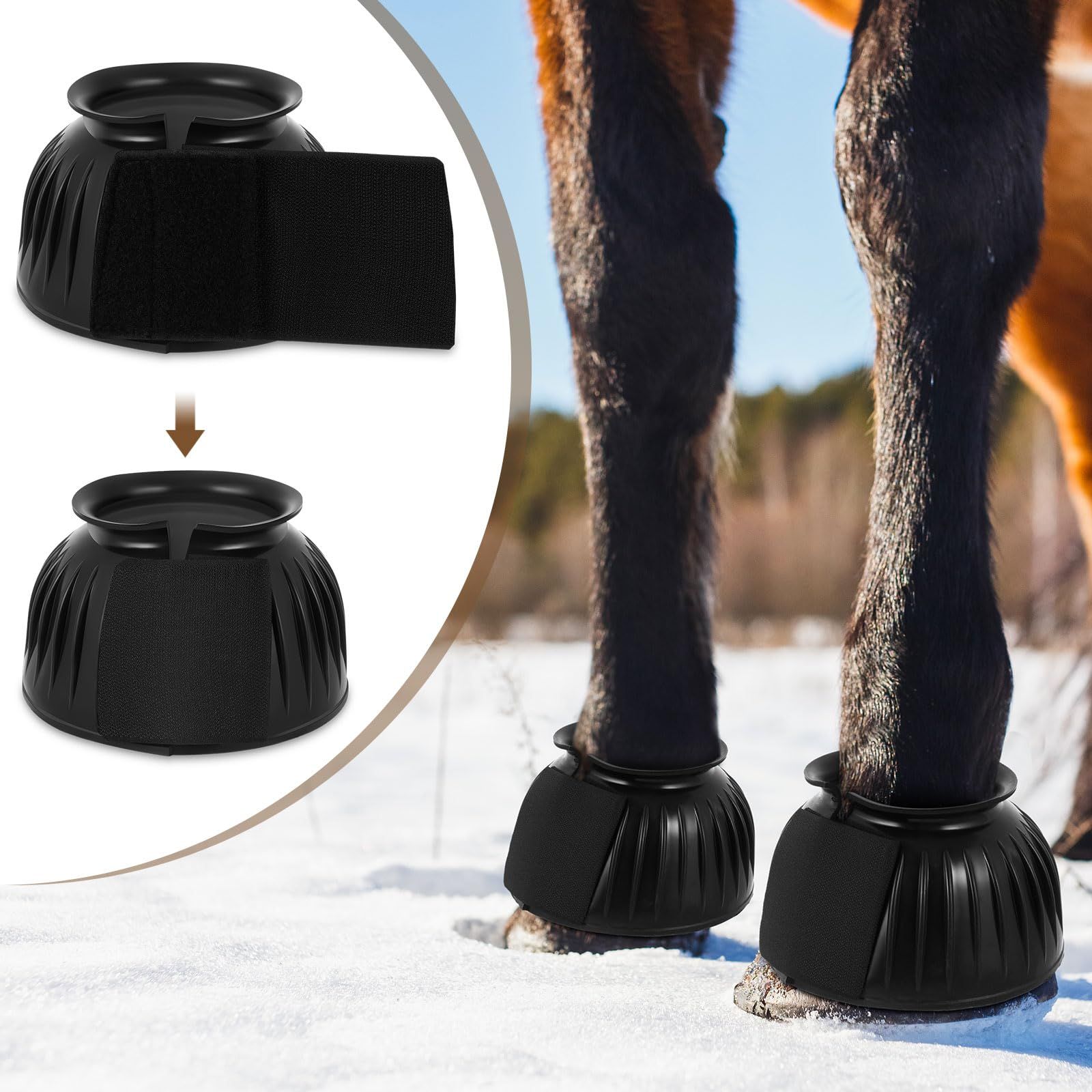 Bell Boots for Horses 1 Pair Protect Against Hoof Impact Trauma, Rubber Bell Boots Horse Care for Turnout, No Rub Design Wrap Hook and Loop — image 3