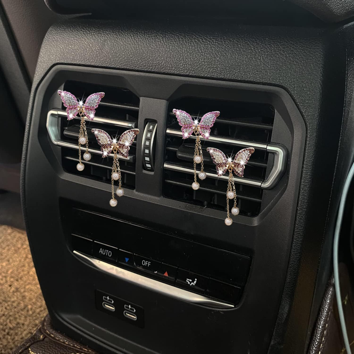 4 in 1 Bling Butterfly Aromatherapy Air Vent Clips, Diamond Pearl Pendant Butterfly Car Air Fresheners, Cute Car Decoration, Interior Decor — image 5