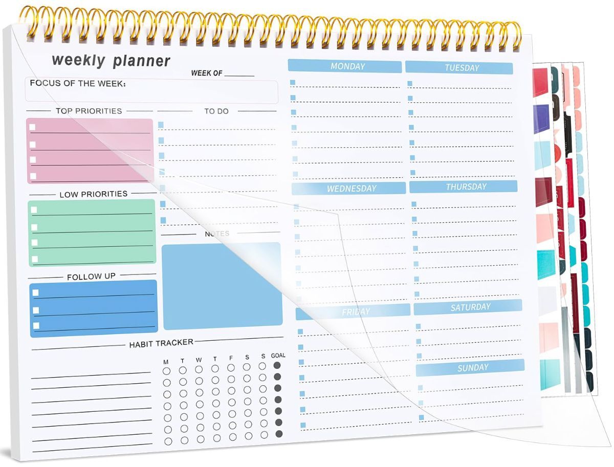 4Pack Weekly To Do List Notepad, 8.5"x11" Desk Planner 52 Sheets, 100GSM Paper Undated Habit Planner, Productivity Organizer Notepad