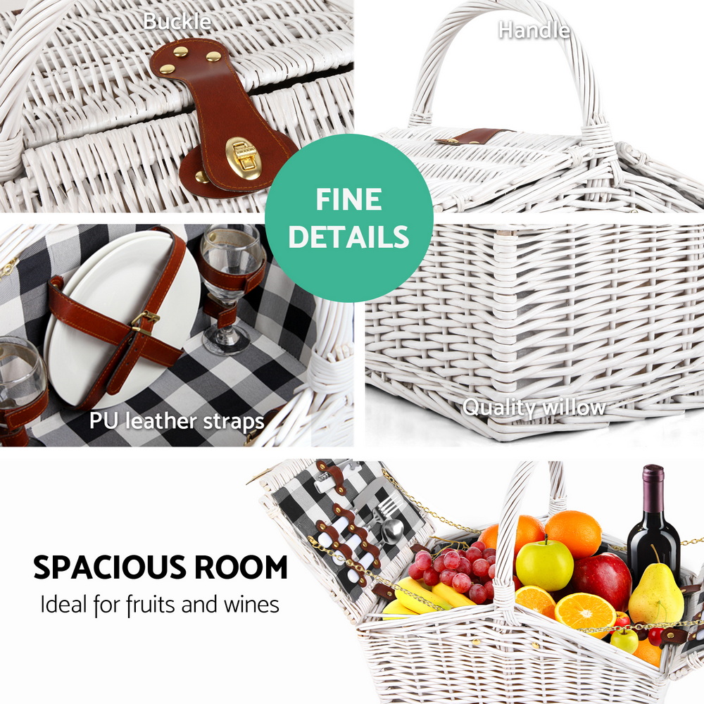Alfresco 2 Person Picnic Basket Set Willow Vintage Baskets Insulated Blanket Bag โ image 4