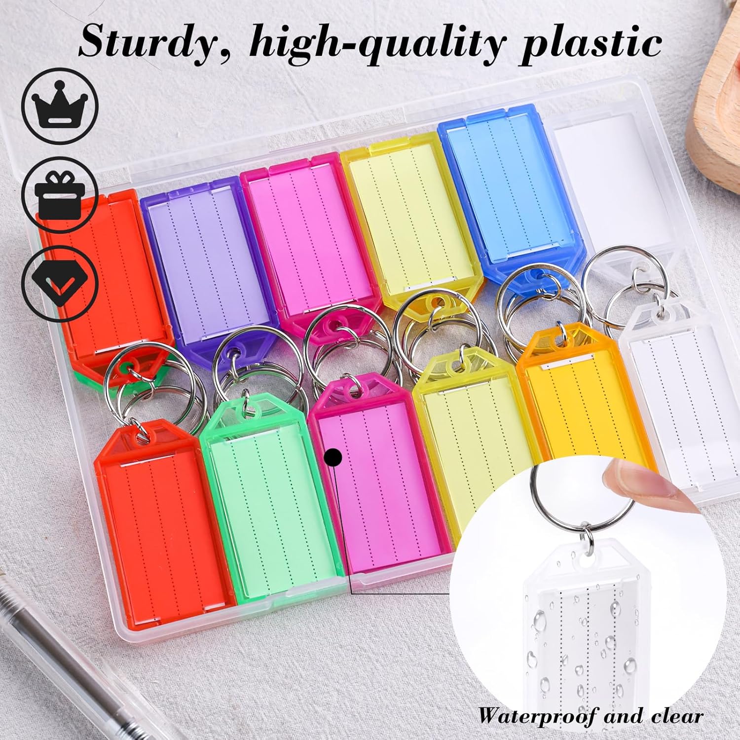24 PCS Key Tags with Labels, Plastic Key Chain Tags with Transparent Covers and Split Rings for Luggage, Backpacks, Travel, Office, Item Identification — image 4