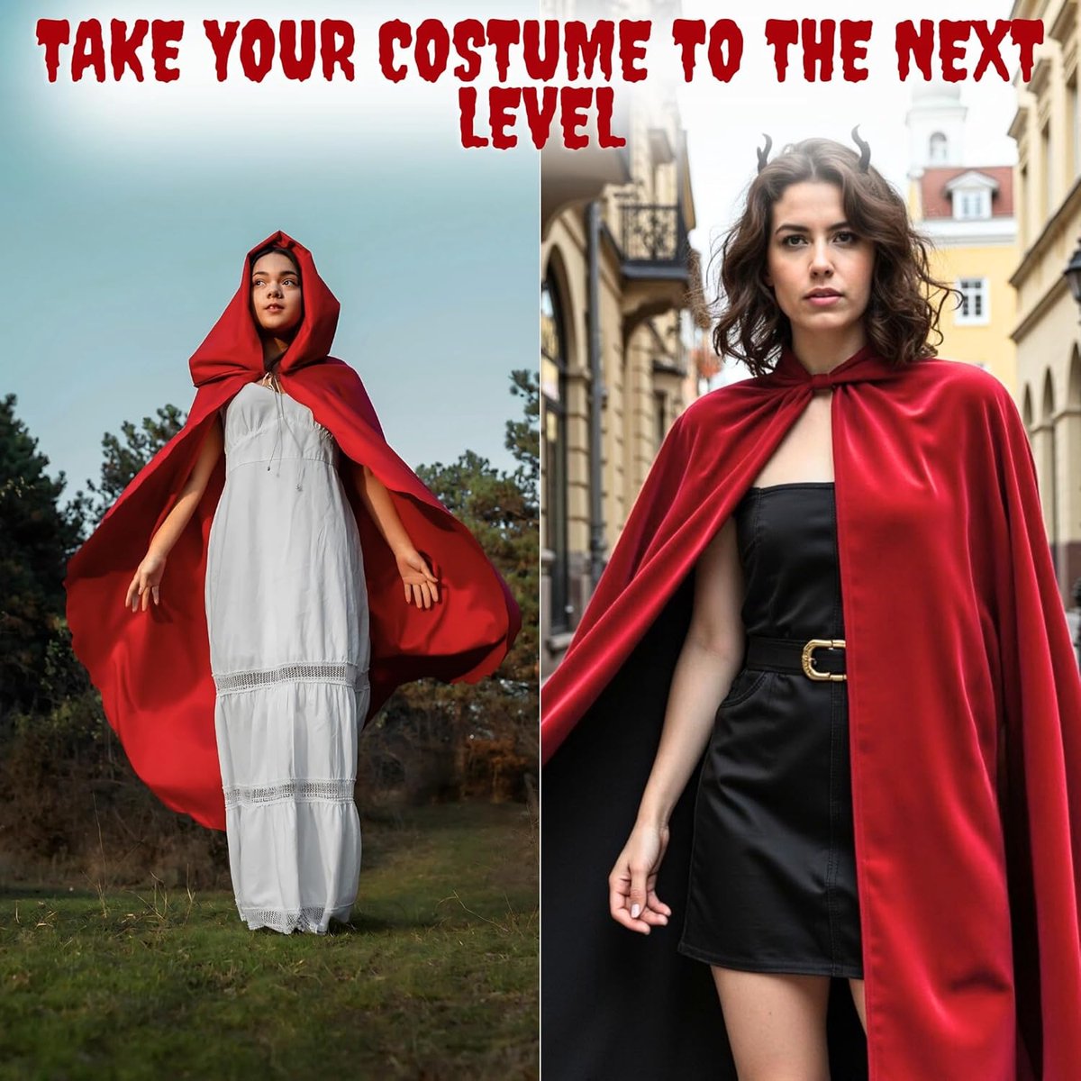 Luxury Red Hooded Coat - 170cm / XXL - Costume for Carnival Halloween - Red Velour Coat - Hat - Adults - Dress Up - Costume Cape - Gothic - Fantasy - Halloween — image 2