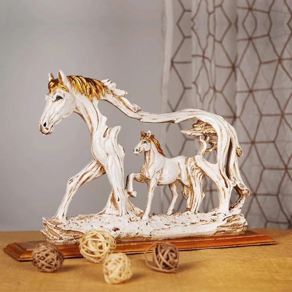 White Horse and Foal Figurine: Artistic Resin Sculpture for Home, Office & Bookshelf Decor – Symbol of Strength and Success — image 5